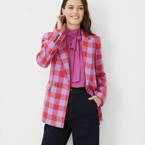 ANN TAYLOR Plaid Blazer | 12 | Red & Lilac Check | Tailored Preppy Statement